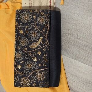 Fabindia Shunya Bird & Tree Clutch Black & Copper and Gold Beadwork